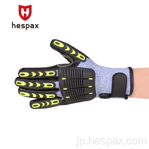 Hespax hppeニトリルコーティング抗衝撃保護手袋